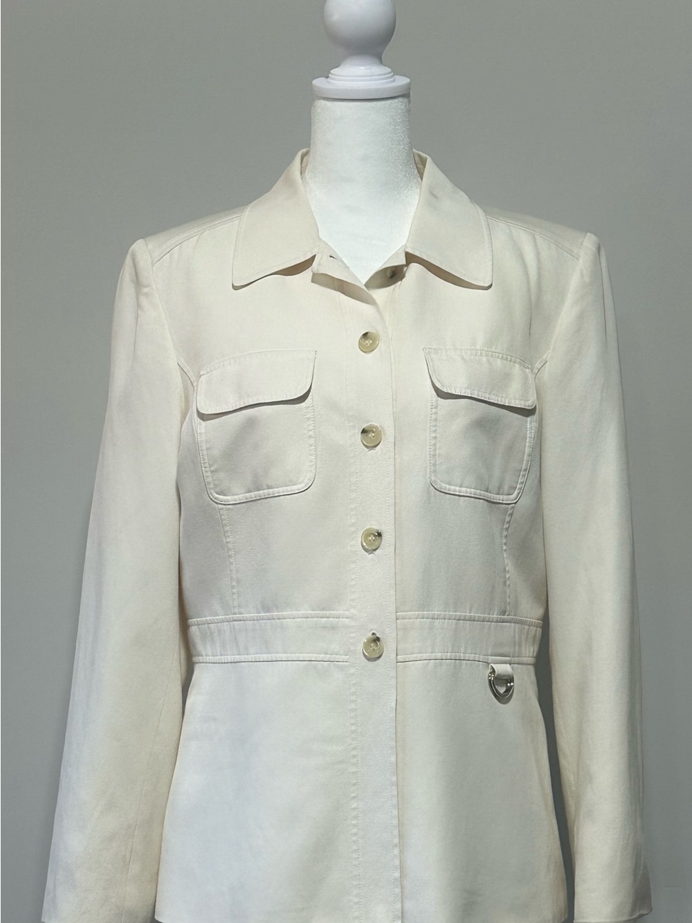 Talbots Silk Cotton Utility Safari Jacket Ivory Cream Size 8